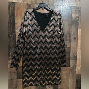 Holiday Chevron Long Sleeve in Shimmery Gold and Silver on Black